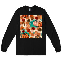 Black floral pumpkins seamless pattern Long Sleeve Tee - BundleAndBundleShop