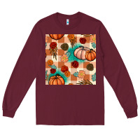 Burgundy floral pumpkins seamless pattern Long Sleeve Tee - BundleAndBundleShop