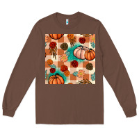 Chestnut floral pumpkins seamless pattern Long Sleeve Tee - BundleAndBundleShop