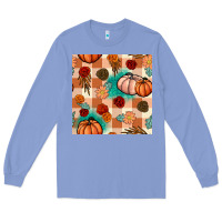 Colony Blue floral pumpkins seamless pattern Long Sleeve Tee - BundleAndBundleShop