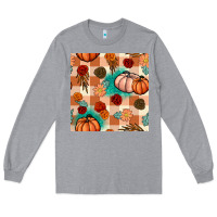 Heather Grey floral pumpkins seamless pattern Long Sleeve Tee - BundleAndBundleShop