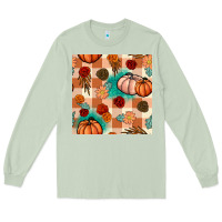 Matcha floral pumpkins seamless pattern Long Sleeve Tee - BundleAndBundleShop