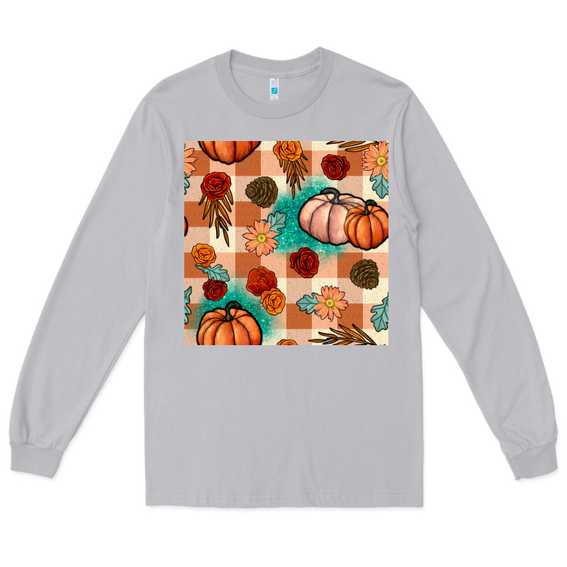 Floral Pumpkins Seamless Pattern Long Sleeve Tee by BundleAndBundleShop | Teevron