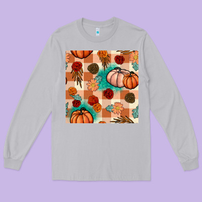 Floral Pumpkins Seamless Pattern Long Sleeve Tee Designed By Bundleandbundleshop