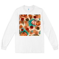 White floral pumpkins seamless pattern Long Sleeve Tee - BundleAndBundleShop