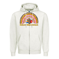 Oatmeal Heather back to school rainbow hello first grade Zipper Hoodie - AdoDesignShop
