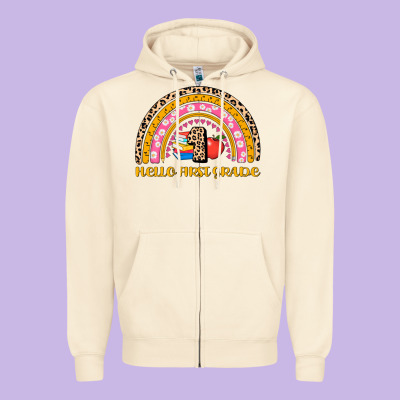 Back To School Rainbow Hello First Grade Zipper Hoodie Designed By Adodesignshop