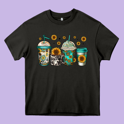 Sunflowers Coffee Cups Heavy Core Tee Designed By Jasminsmagicworld