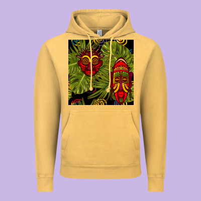African Masks And Monstera Leaf Seamless Pattern Vintage Hoodie Designed By Bundleandbundleshop