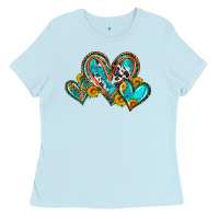 Baby Blue western leopard turquoise cowhide hearts olivia Ladies Tee - OliviaCreatesArt