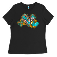 Black western leopard turquoise cowhide hearts olivia Ladies Tee - OliviaCreatesArt