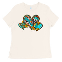 Bone western leopard turquoise cowhide hearts olivia Ladies Tee - OliviaCreatesArt