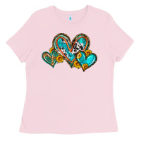 Bubblegum Pink western leopard turquoise cowhide hearts olivia Ladies Tee - OliviaCreatesArt