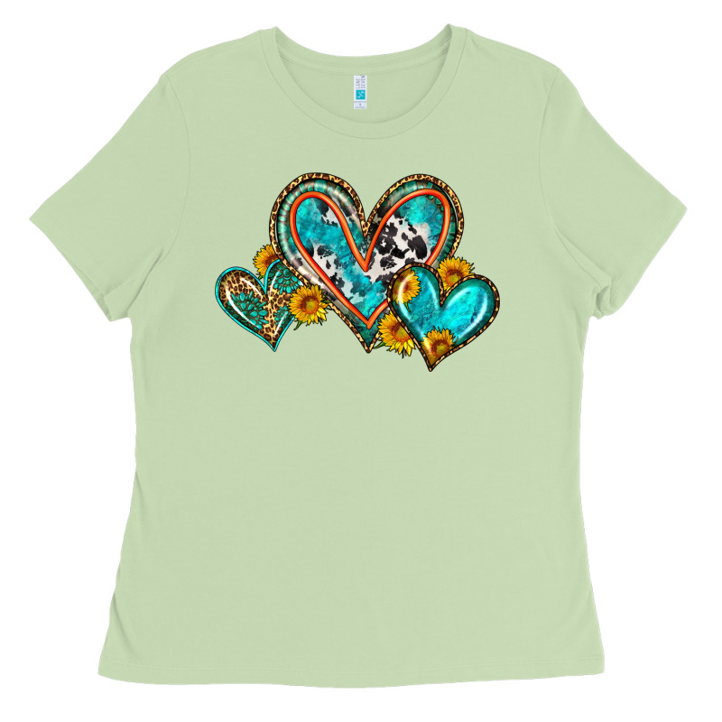 Western Leopard Turquoise Cowhide Hearts Olivia Ladies Tee by OliviaCreatesArt | Teevron