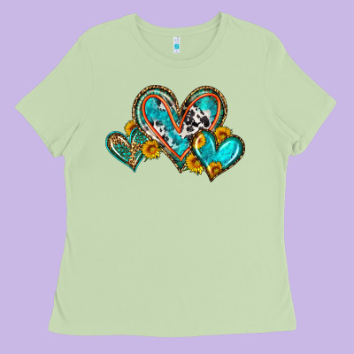 Western Leopard Turquoise Cowhide Hearts Olivia Ladies Tee Designed By Oliviacreatesart