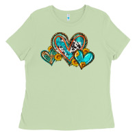 Matcha western leopard turquoise cowhide hearts olivia Ladies Tee - OliviaCreatesArt