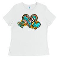 White western leopard turquoise cowhide hearts olivia Ladies Tee - OliviaCreatesArt