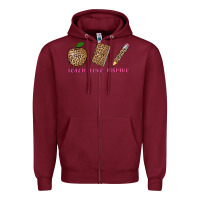 Burgundy teach love inspire leopard Zipper Hoodie - AdoDesignShop