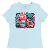 Baby Blue valentines day coffee cup and sweets Ladies Tee - OliviaCreatesArt