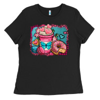 Black valentines day coffee cup and sweets Ladies Tee - OliviaCreatesArt