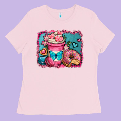 Valentines Day Coffee Cup And Sweets Ladies Tee Designed By Oliviacreatesart