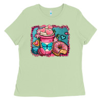 Matcha valentines day coffee cup and sweets Ladies Tee - OliviaCreatesArt