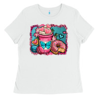 White valentines day coffee cup and sweets Ladies Tee - OliviaCreatesArt