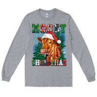 Heather Grey mooey christmas heifer Long Sleeve Tee - FaDigitalArtStudio