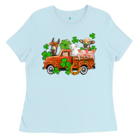 Baby Blue St. Patrick's farm animals and truck Ladies Tee - OliviaCreatesArt