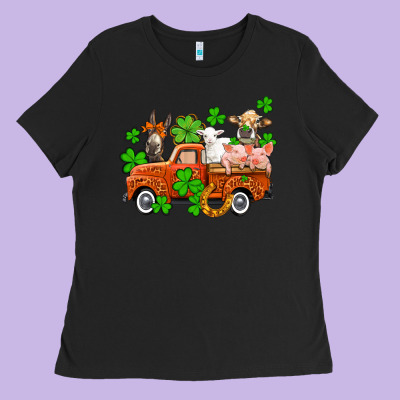 St. Patrick's Farm Animals And Truck Ladies Tee Designed By Oliviacreatesart