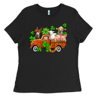 Black St. Patrick's farm animals and truck Ladies Tee - OliviaCreatesArt
