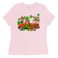 Bubblegum Pink St. Patrick's farm animals and truck Ladies Tee - OliviaCreatesArt
