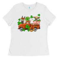 White St. Patrick's farm animals and truck Ladies Tee - OliviaCreatesArt