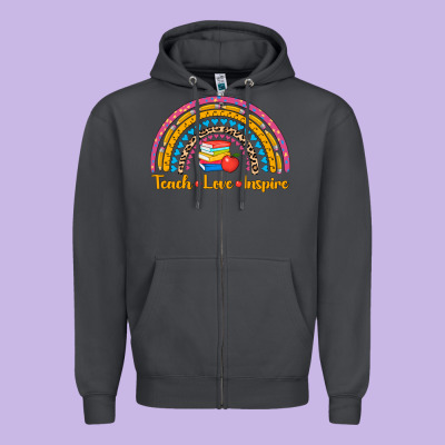 Back To School Rainbow Teach Love Inspire Zipper Hoodie Designed By Adodesignshop