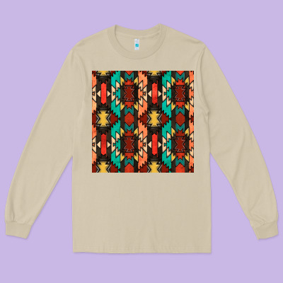 Native American Aztec Seamless Pattern Long Sleeve Tee Designed By Bundleandbundleshop