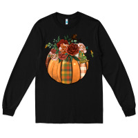 Black floral pumpkin Long Sleeve Tee - BundleAndBundleShop