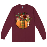 Burgundy floral pumpkin Long Sleeve Tee - BundleAndBundleShop