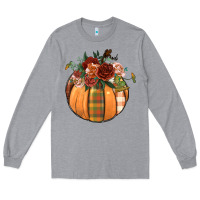 Heather Grey floral pumpkin Long Sleeve Tee - BundleAndBundleShop