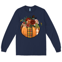 Navy floral pumpkin Long Sleeve Tee - BundleAndBundleShop