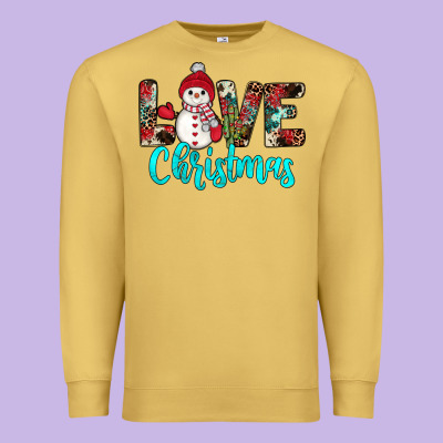Love Christmas Snowman Premium Sweatshirt Designed By Jahusdesignshop
