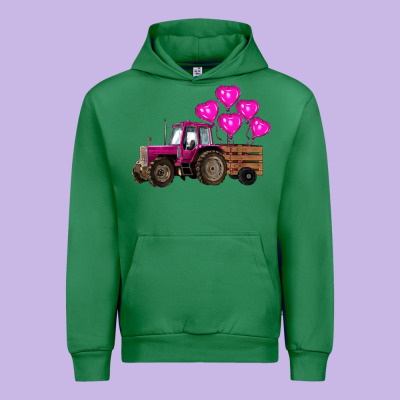 Valentines Day Pink Tractor With Pink Heart Balloo Urban Hoodie Designed By Ranaportraitstore