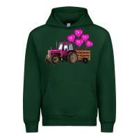 Forest Green valentines day pink tractor with pink heart balloo Urban Hoodie - RanaPortraitStore