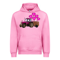 Fuchsia Pink valentines day pink tractor with pink heart balloo Urban Hoodie - RanaPortraitStore