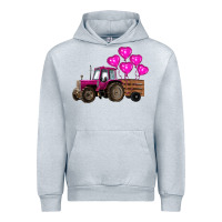 Heather Grey valentines day pink tractor with pink heart balloo Urban Hoodie - RanaPortraitStore