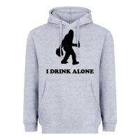 Heather Grey bigfoot sasquatch i drink alone Heavyweight Hoodie - artisFamous