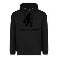 Black bigfoot sasquatch i drink alone Heavyweight Hoodie - artisFamous