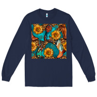 Navy western cowboy boot seamless pattern Long Sleeve Tee - BundleAndBundleShop