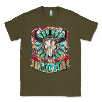 Army Green Mom Bull Skull Mother's Day Classic Tee - CowGirlArtShop