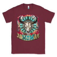 Burgundy Mom Bull Skull Mother's Day Classic Tee - CowGirlArtShop