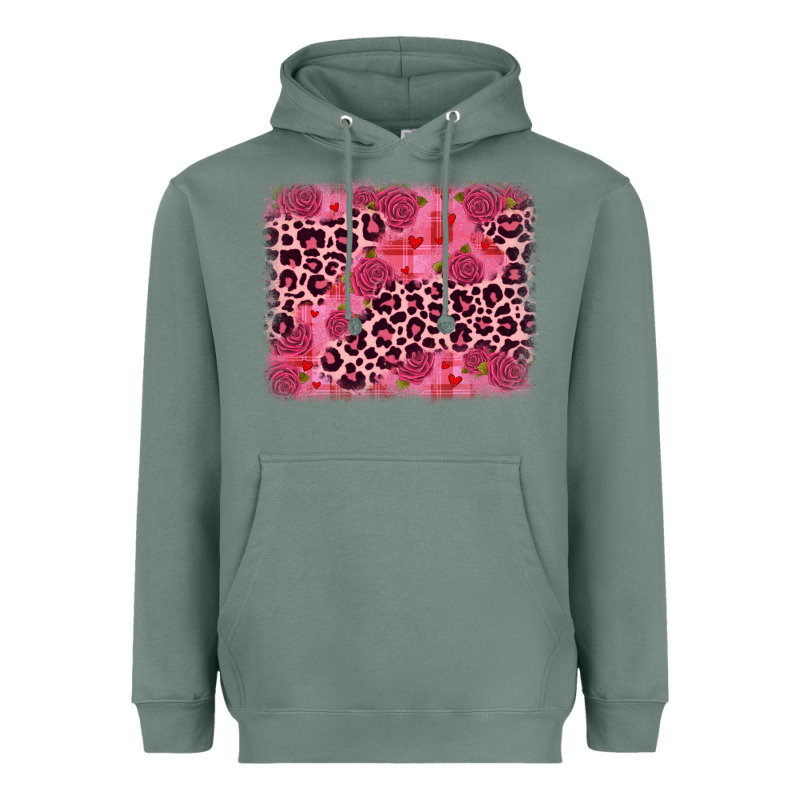 Valentine's Day Roses Leopard Background Heavyweight Hoodie by JahusDesignShop | Teevron